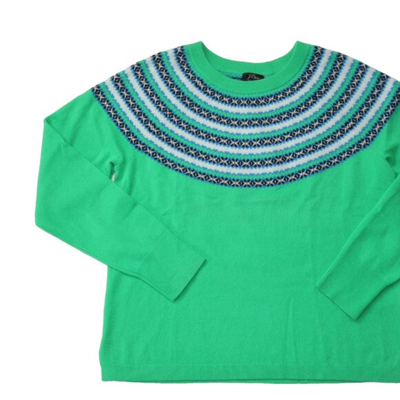 NWT J.Crew Fair Isle Cashmere Crewneck Sweater in Neon Emerald Pullover XL - Picture 2 of 4